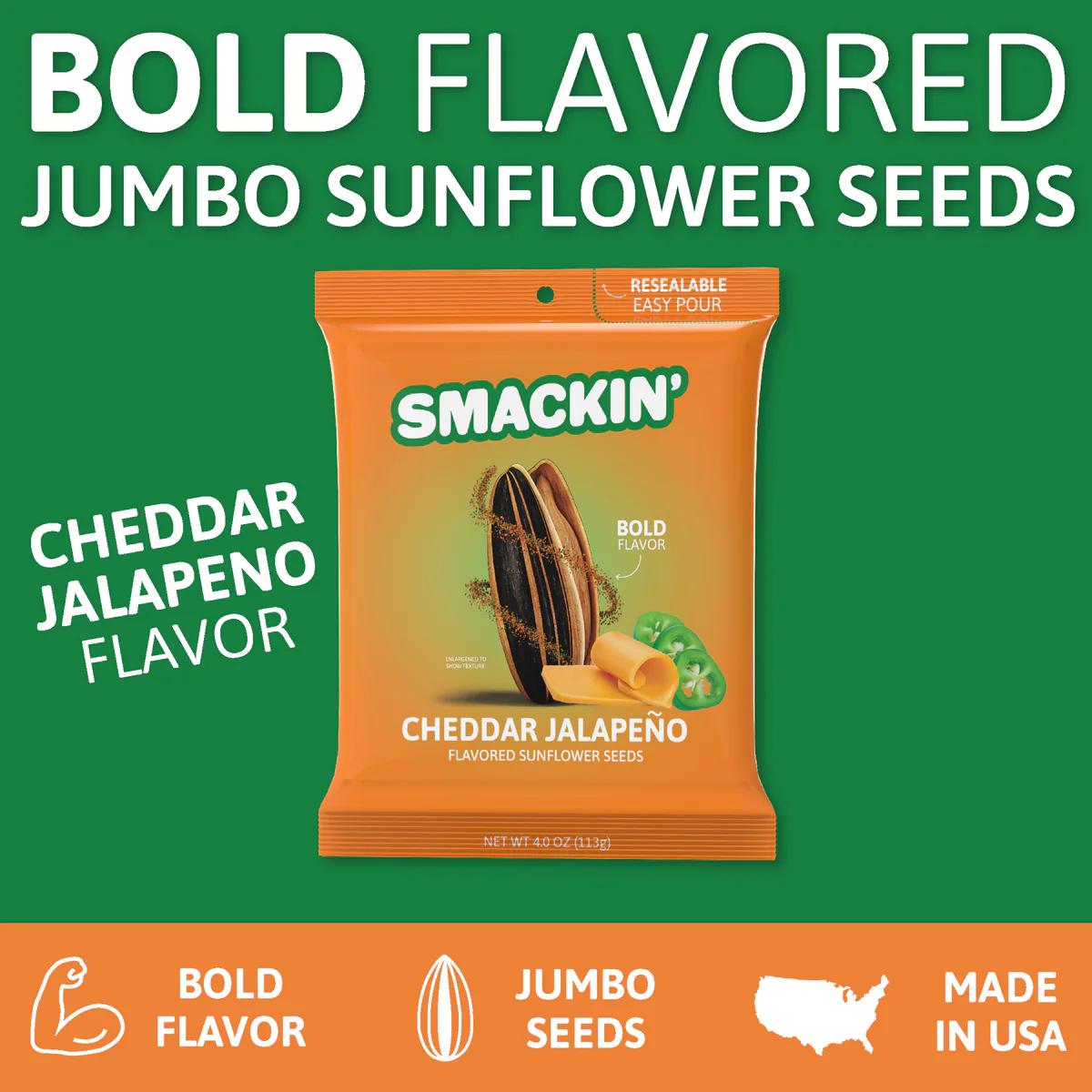 SMACKIN' Sunflower Seeds - SMACKIN' Cheddar Jalapeño Sunflower Seeds