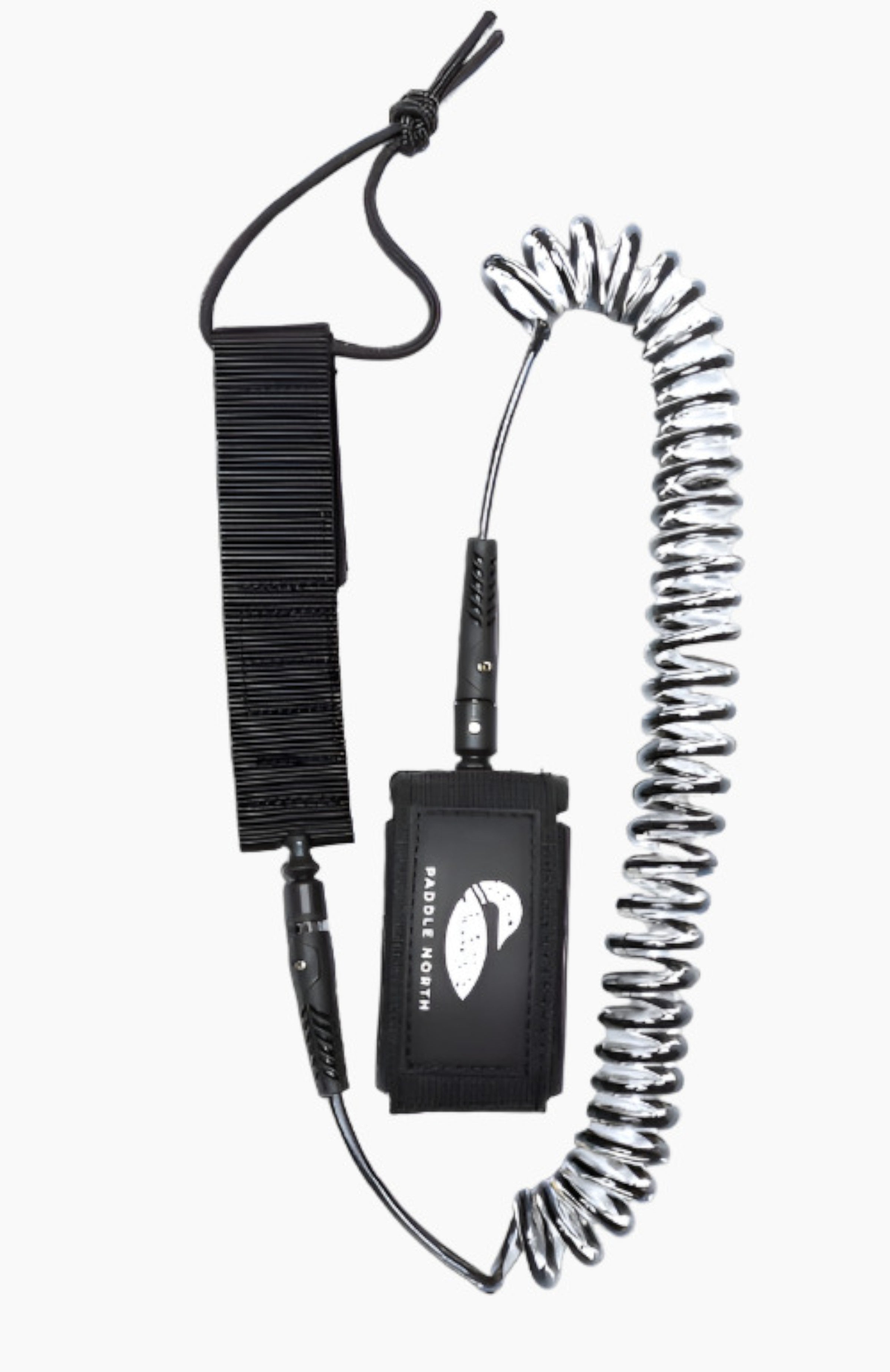 Paddle board accessories: The 10' SUP Leash consists of a black velcro anklet and clear plastic bungee that connects your stand up paddle board to your body.