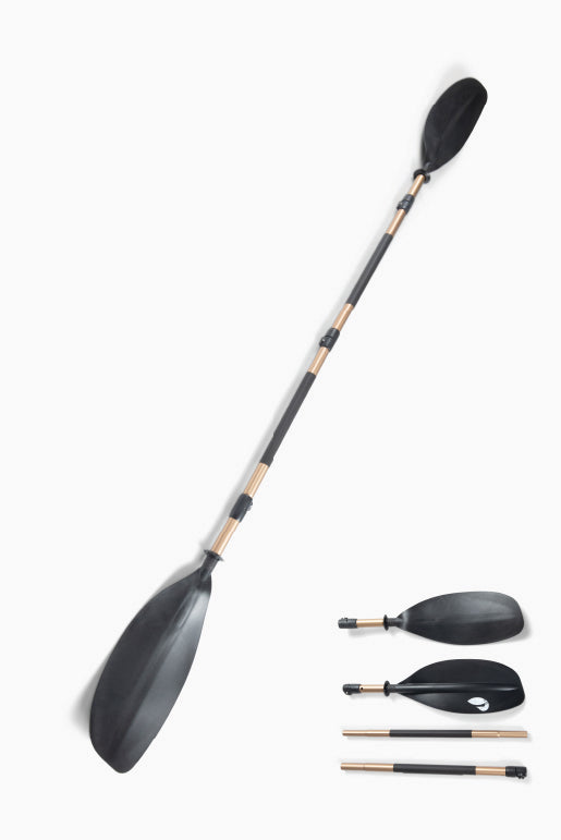 Stuga aluminum kayak paddle assembled and disassembled against white backdground