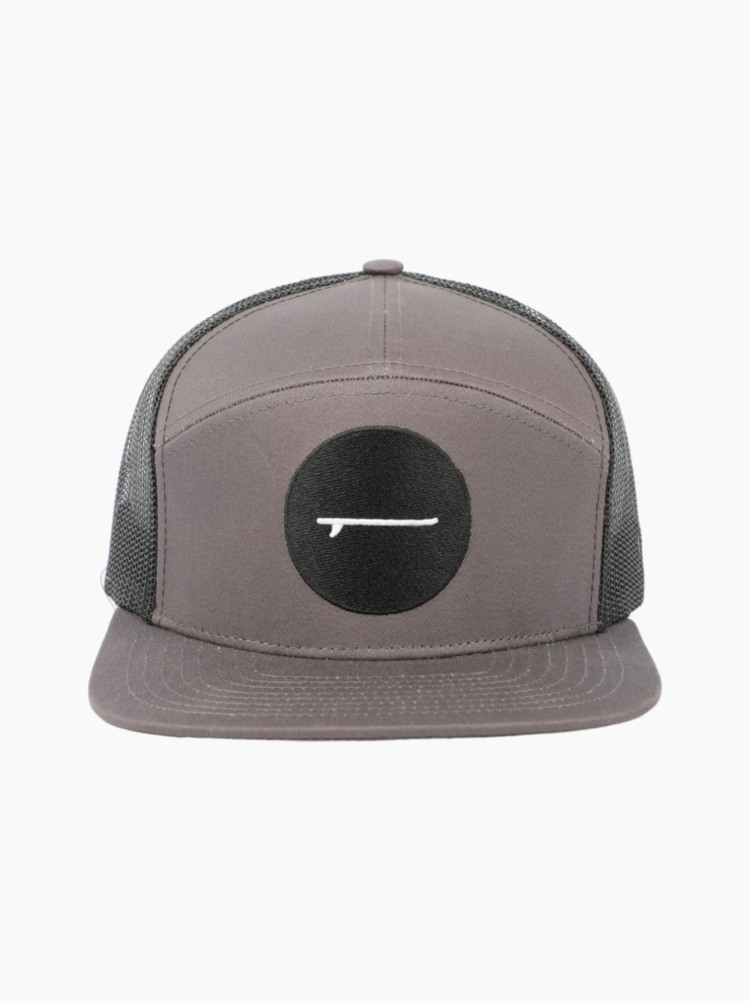 Grey trucker hat with paddle board patch on the front.