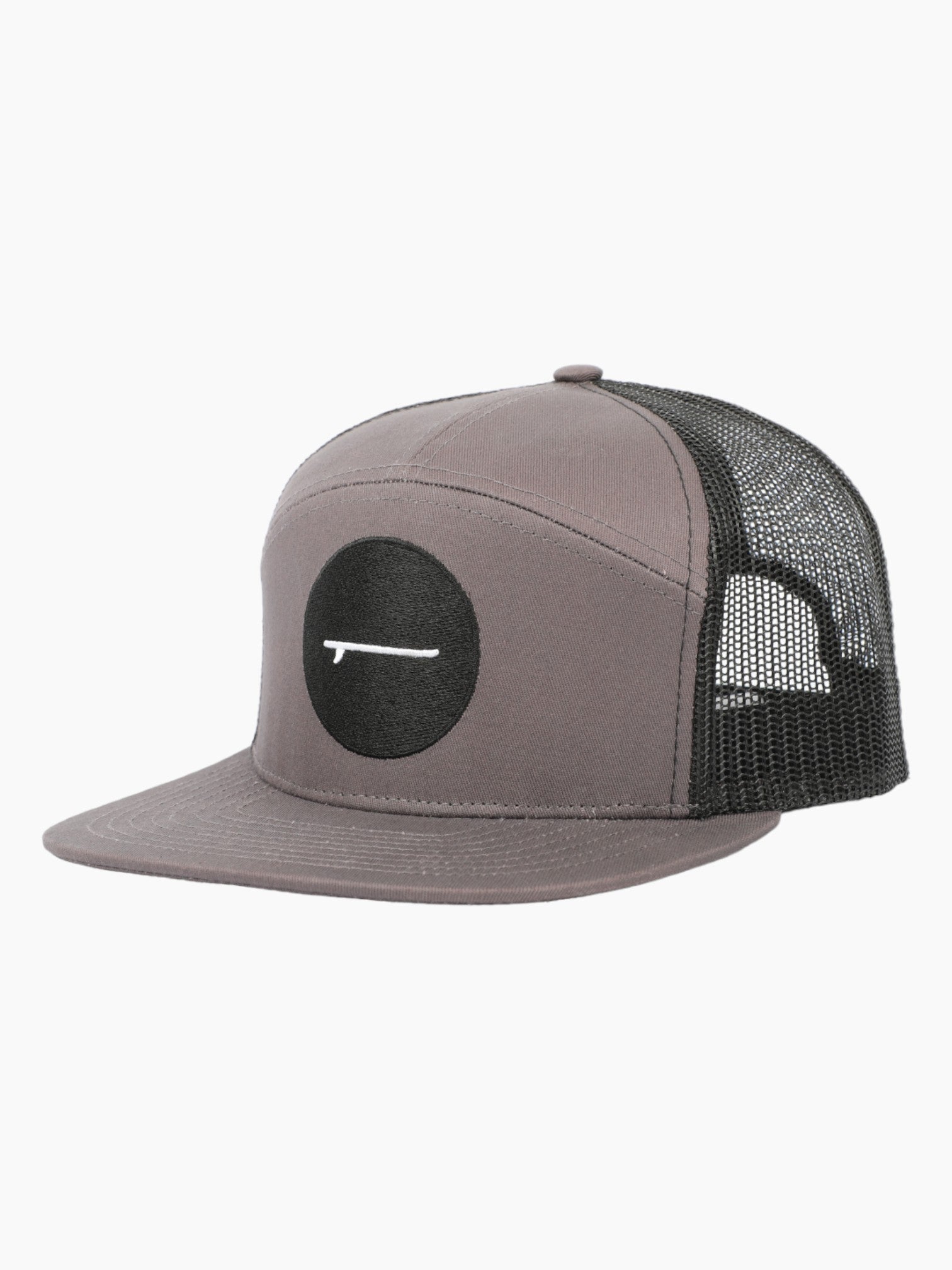 Grey trucker hat with paddle board patch on the front.