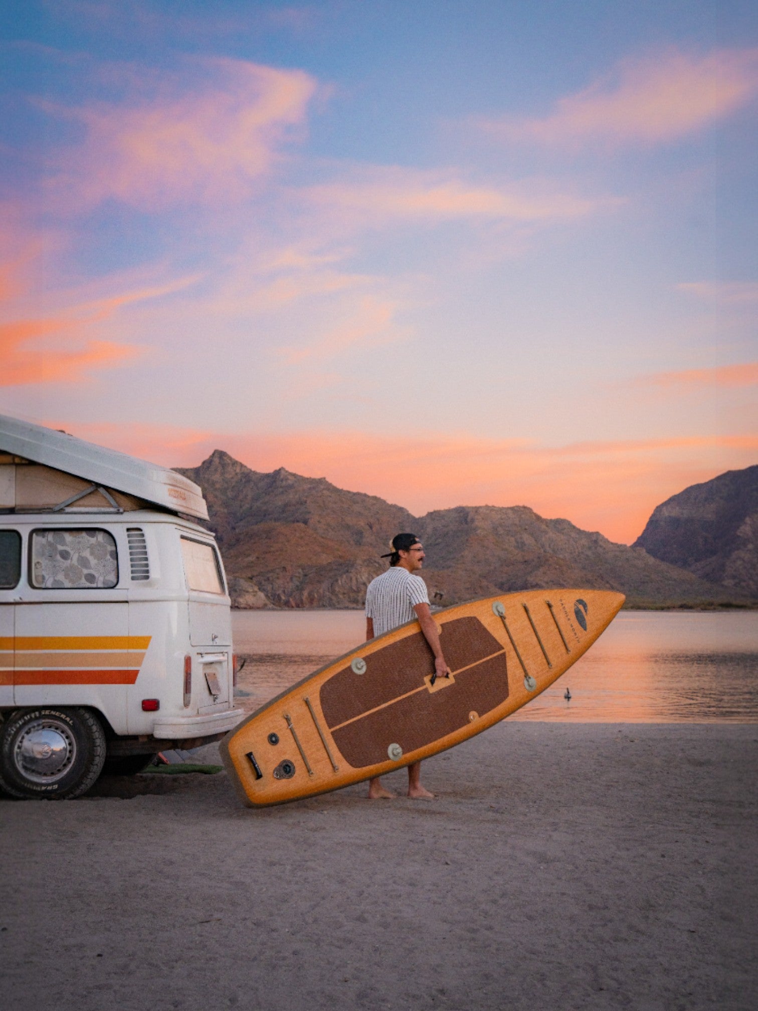 Inflatable paddle board on the shore in Baja California