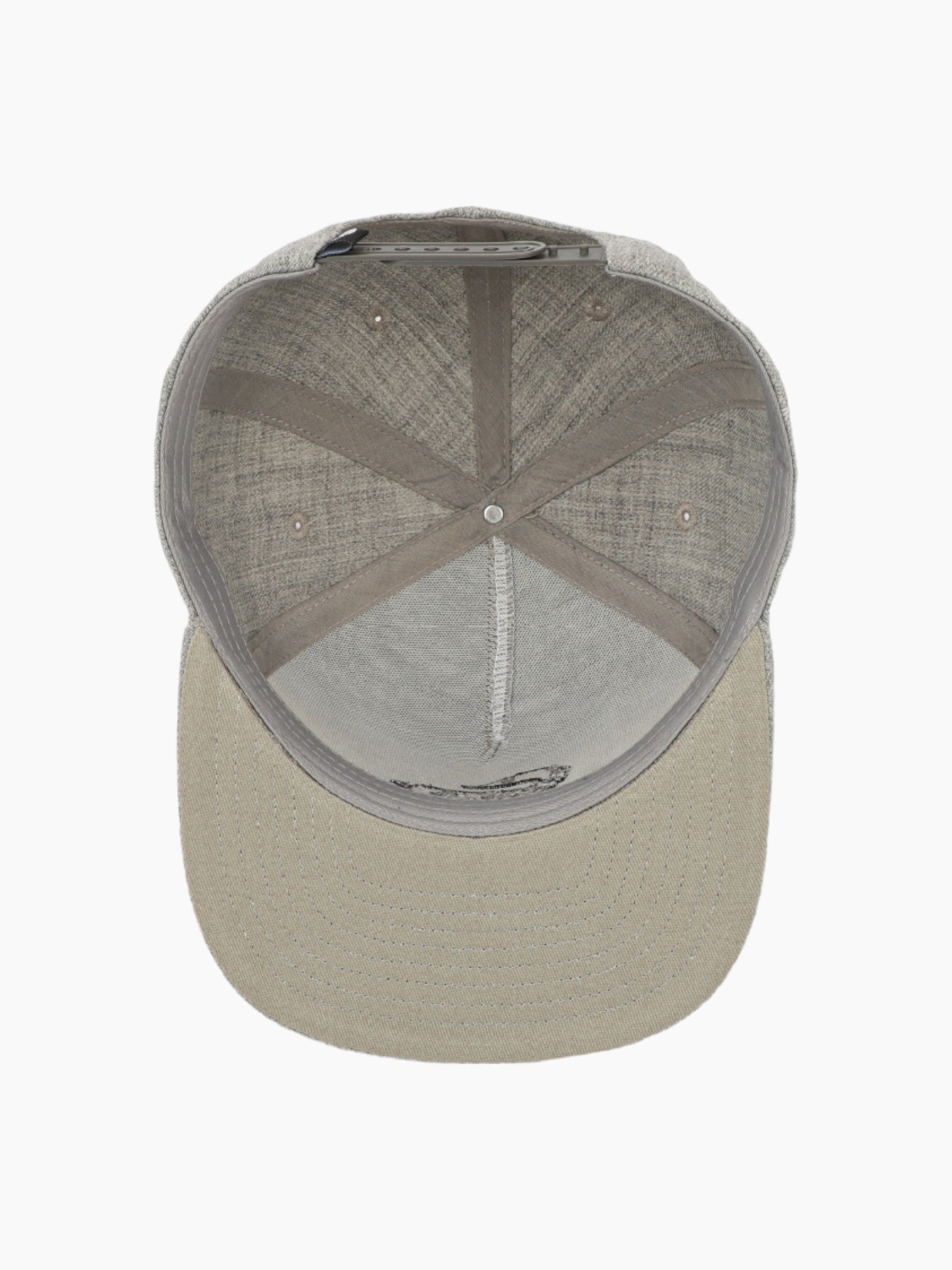 Inside view of a heather light grey hat.