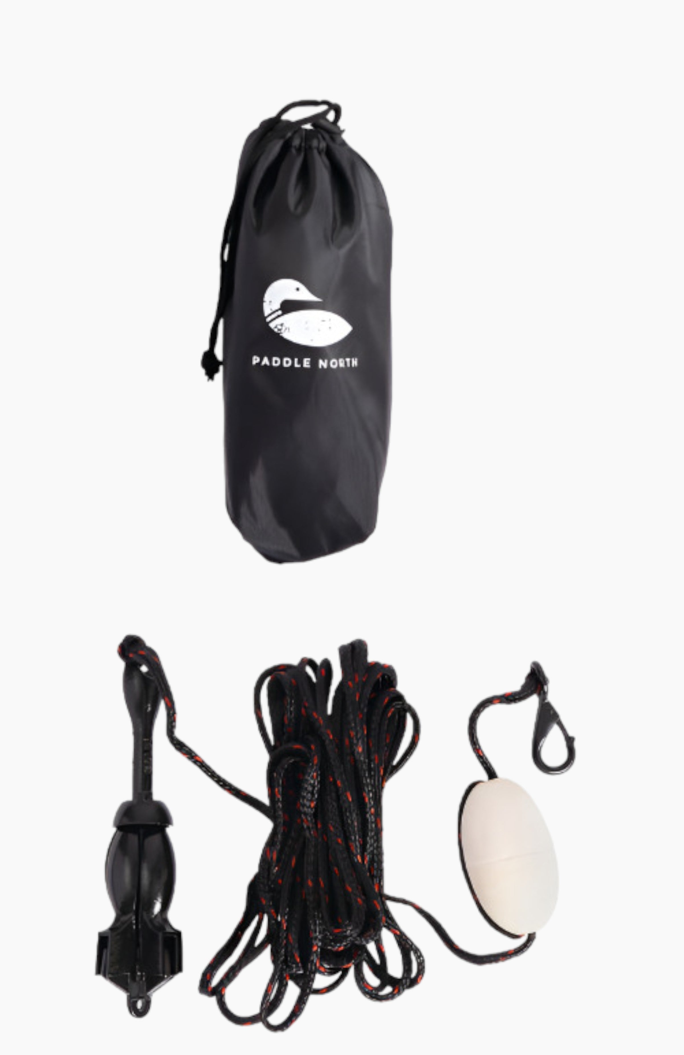 Paddle board and kayak accessories: water anchor with 40' long rope and black carrying case.
