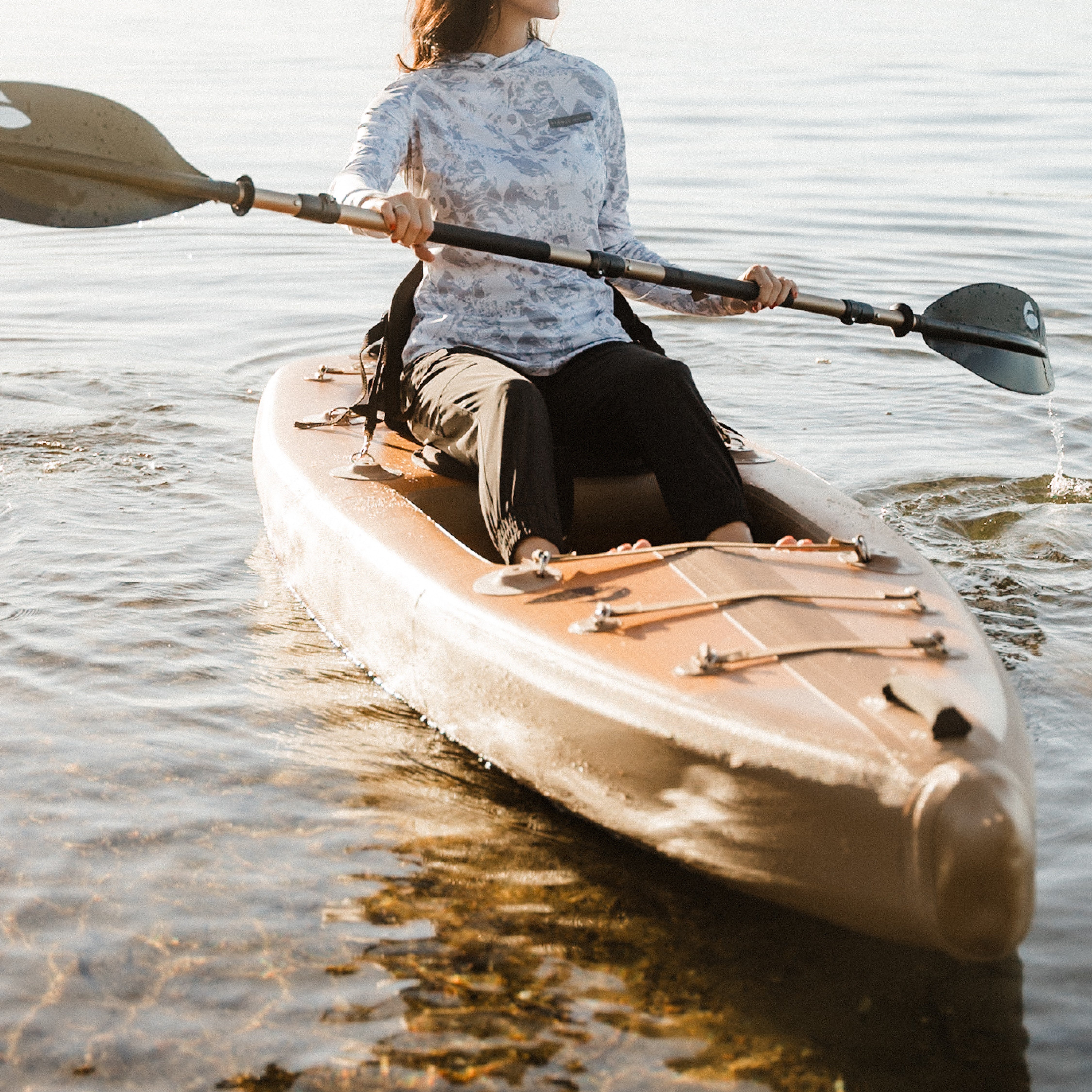 Paddling Karve Inflatable Kayak on a lake in northern Minnesota. 