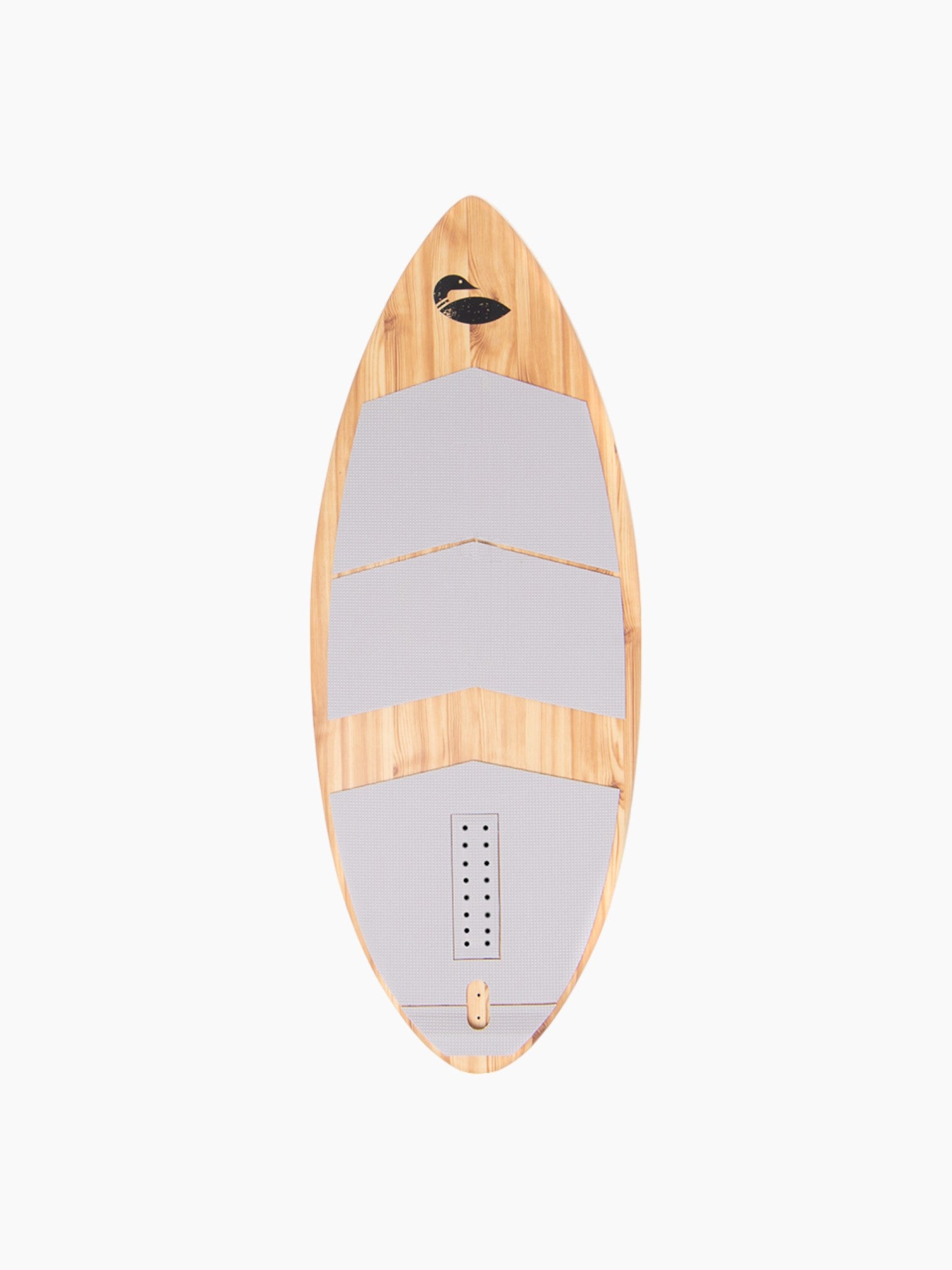 Photo of the top of a wooden lake surfer with grey grips.